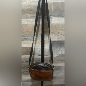 Vintage Black Brown Croc Leather Crossbody Bag